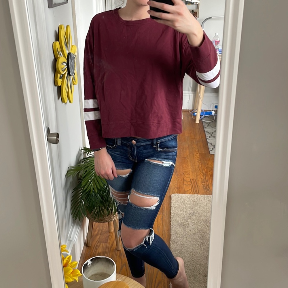 maroon cotton tee long sleeve